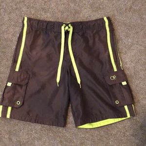 Men’s brown and neon green swimsuit